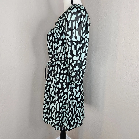Diane Von Furstenberg Womens Black & Green Animal Print Mini Dress Sz XXS - Picture 6 of 13